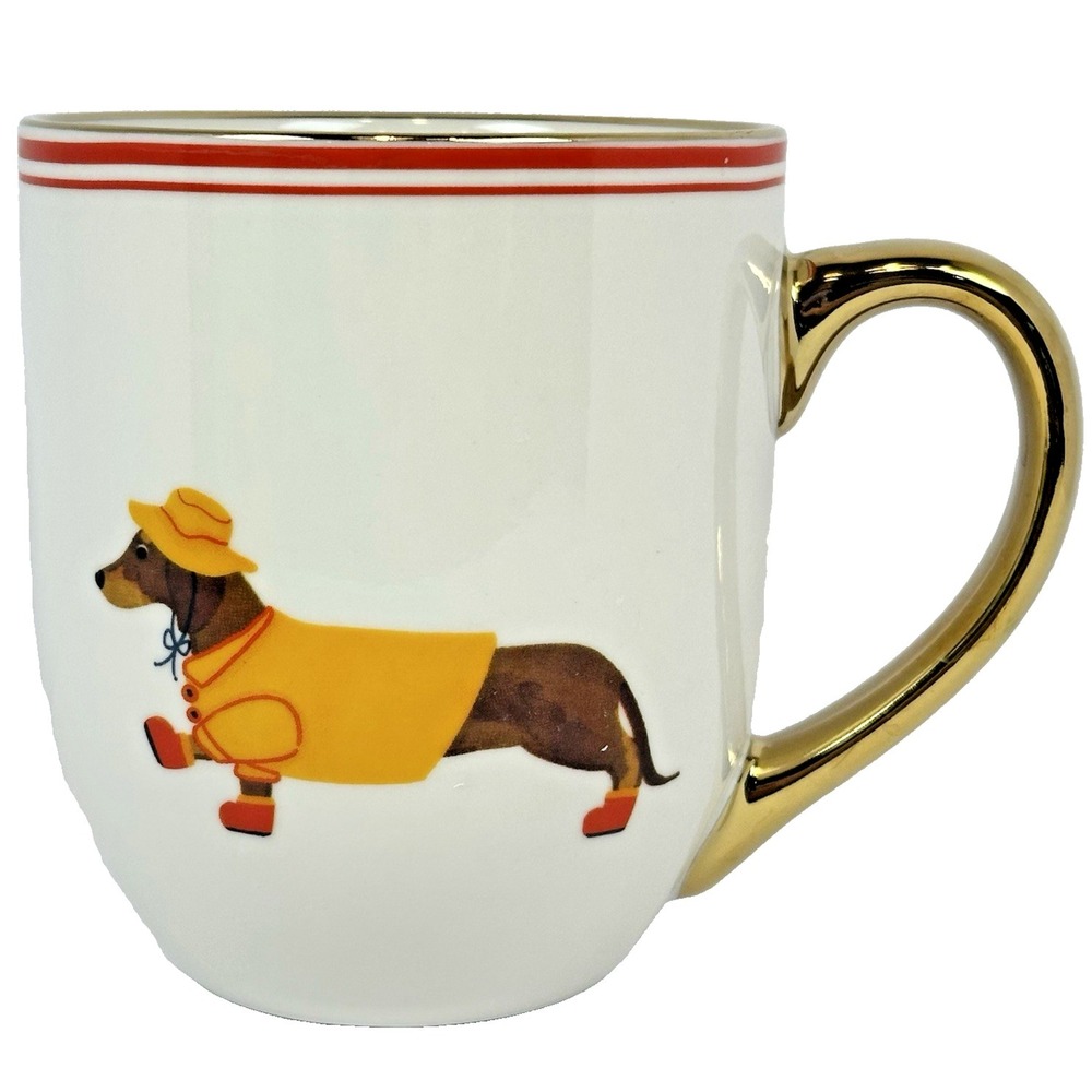 Medici Dachshund Raincoat Mug Gold Handle Wiener Dog Coffee Cup 20 oz Dog Lover